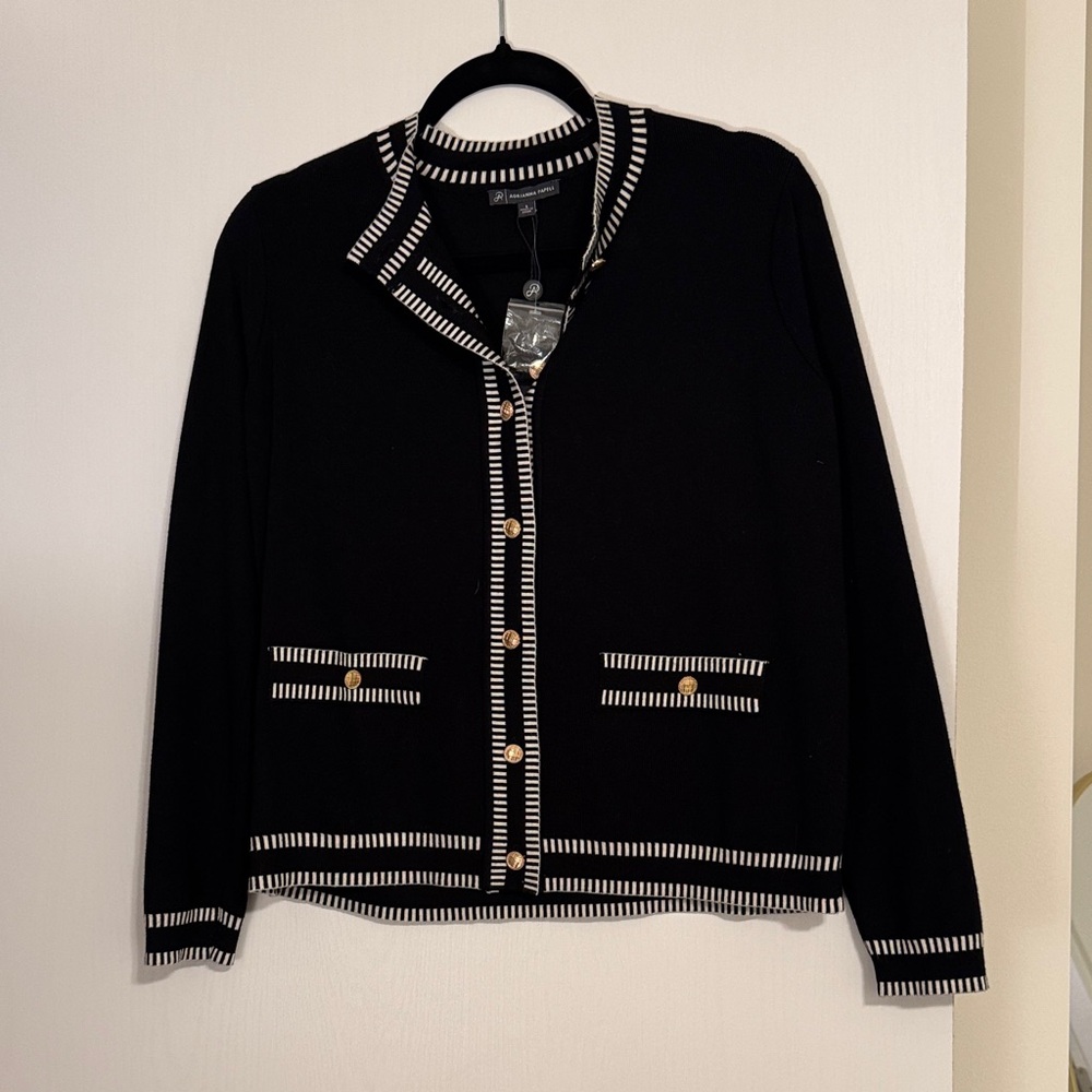 Adrianna Papell Black Cardigan with White Trim